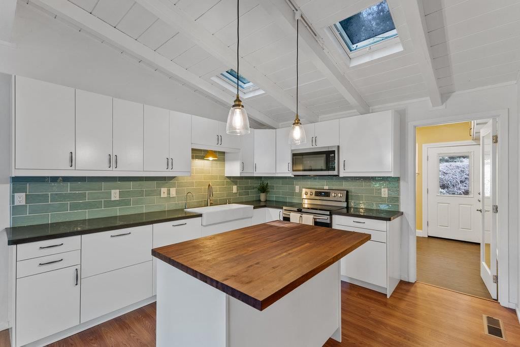 Interior, Kitchen, Pendant Lights, Stainless Steel Appliances, Wood Texture Flooring