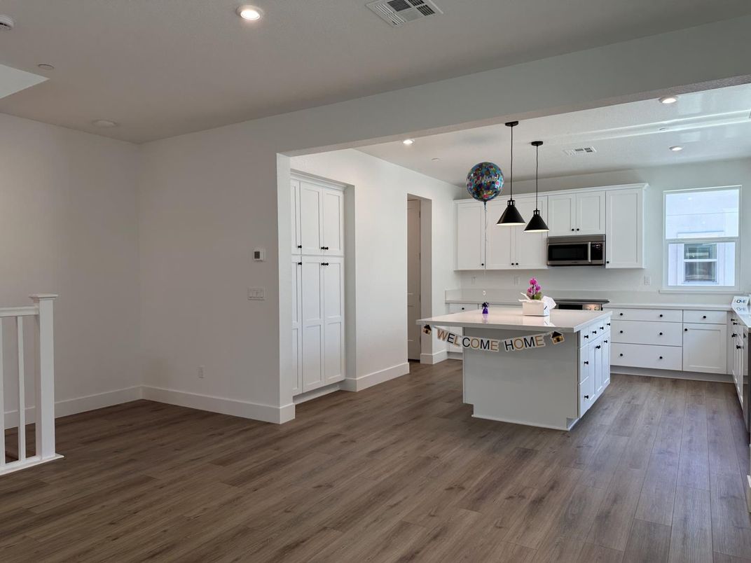 Interior, Kitchen, Pendant Lights, Recessed Lighting, Wood Texture Flooring