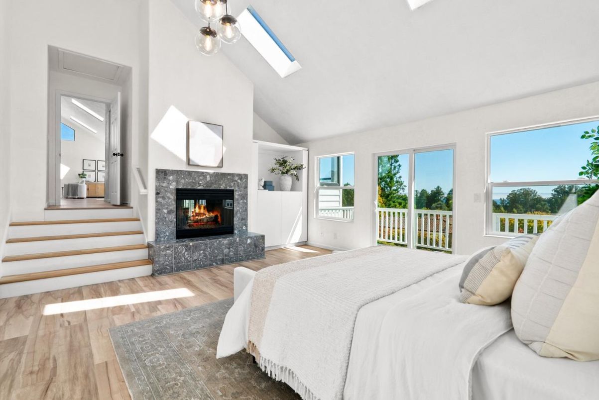 Bedroom, Fireplace, Interior, Wood Texture Flooring
