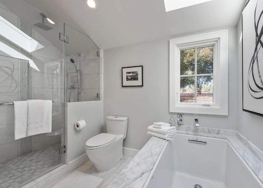 Bathroom, Glass Shower, Interior, Marble, Recessed Lighting
