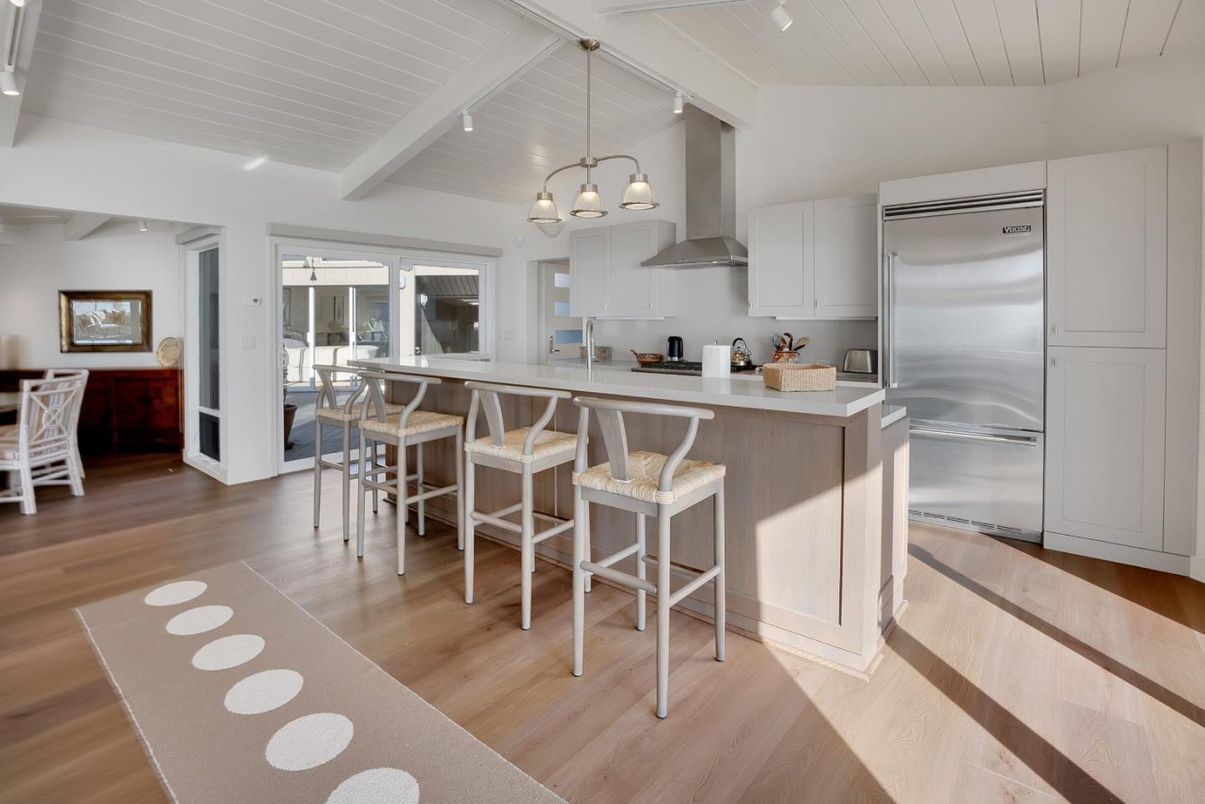 Chandelier, Interior, Kitchen, Pendant Lights, Stainless Steel Appliances, Wood Texture Flooring