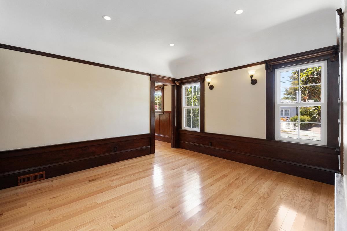 Empty room, Interior, Projection Screen, Recessed Lighting, Wood Texture Flooring