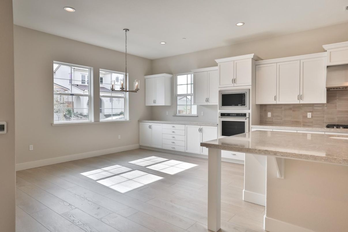 Chandelier, Interior, Kitchen, Pendant Lights, Recessed Lighting, Wood Texture Flooring