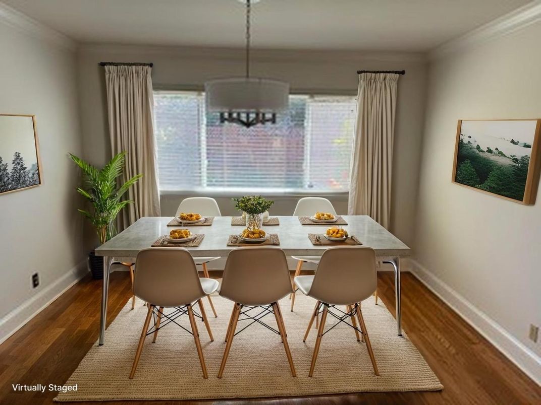 Dining room, Interior, Pendant Lights, Wood Texture Flooring