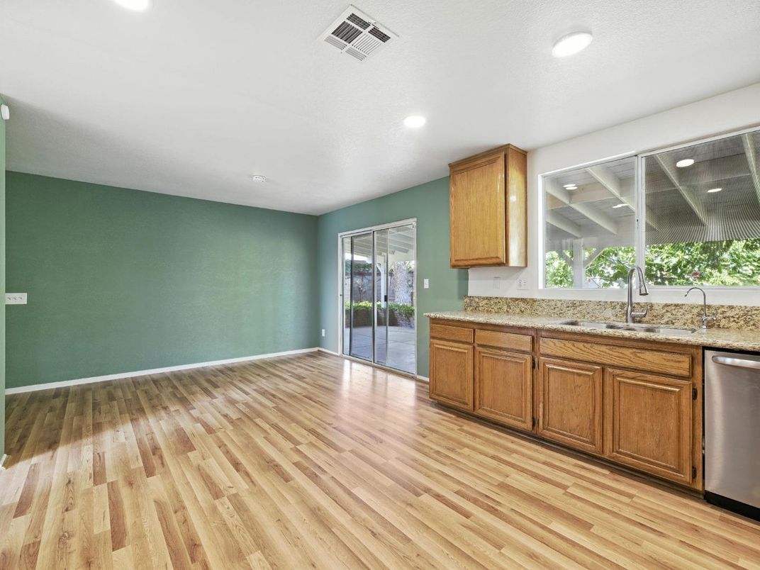 Empty room, Interior, Kitchen, Recessed Lighting, Wood Texture Flooring