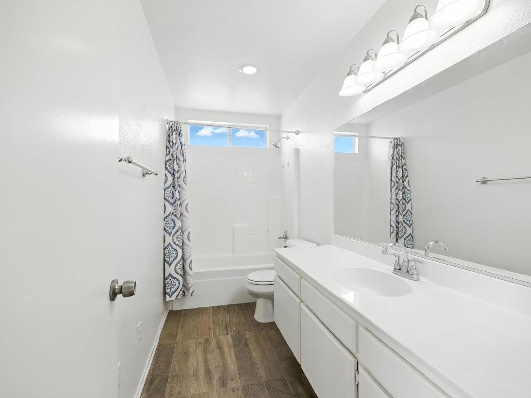Bathroom, Interior, Recessed Lighting, Wood Texture Flooring