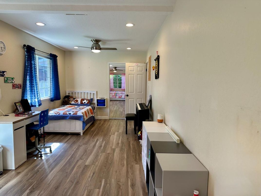 Bedroom, Interior, Recessed Lighting, Wood Texture Flooring