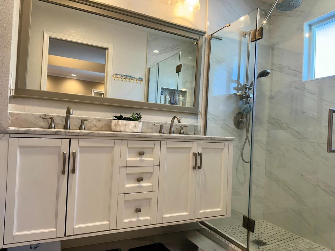Bathroom, Glass Shower, Interior, Marble Walls