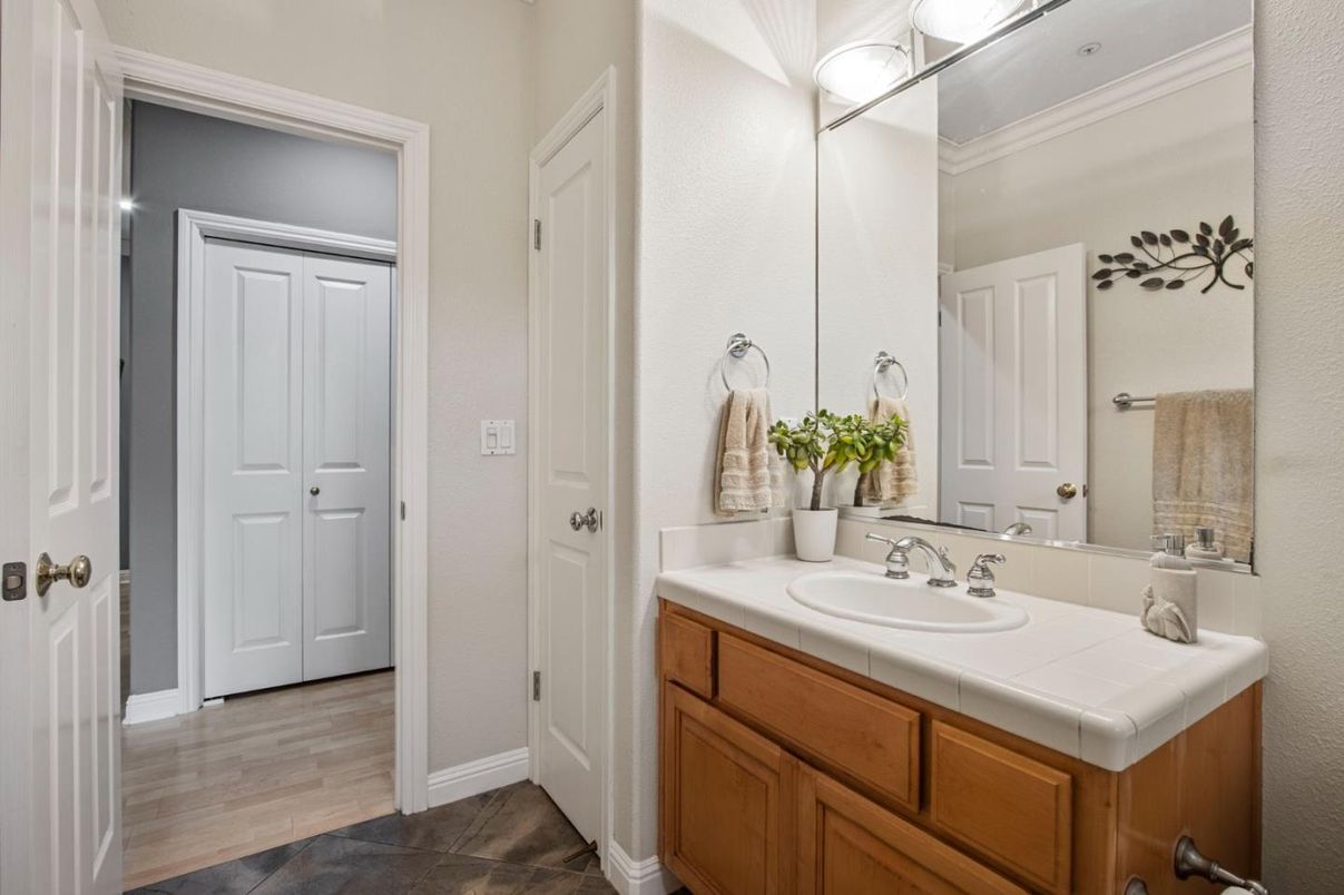 Bathroom, Interior, Tile Countertops, Wood Texture Flooring