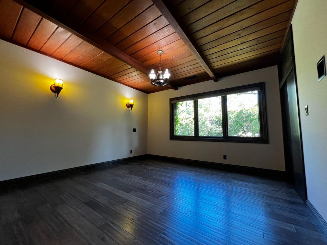 Chandelier, Empty room, Interior, Wooden Beams, Wooden Ceilings, Wood Texture Flooring