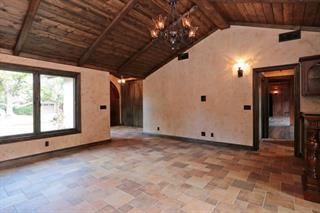 Chandelier, Empty room, Interior, Wooden Beams, Wooden Ceilings, Wood Texture Flooring
