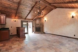Chandelier, Empty room, Fireplace, Interior, Wooden Beams, Wooden Ceilings