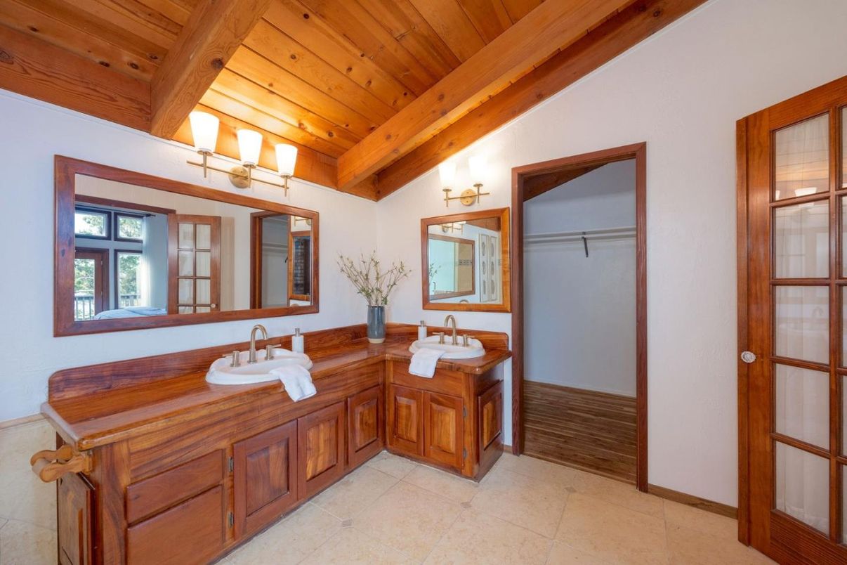 Bathroom, Dual Sink Vanities, Interior, Wooden Beams, Wooden Ceilings