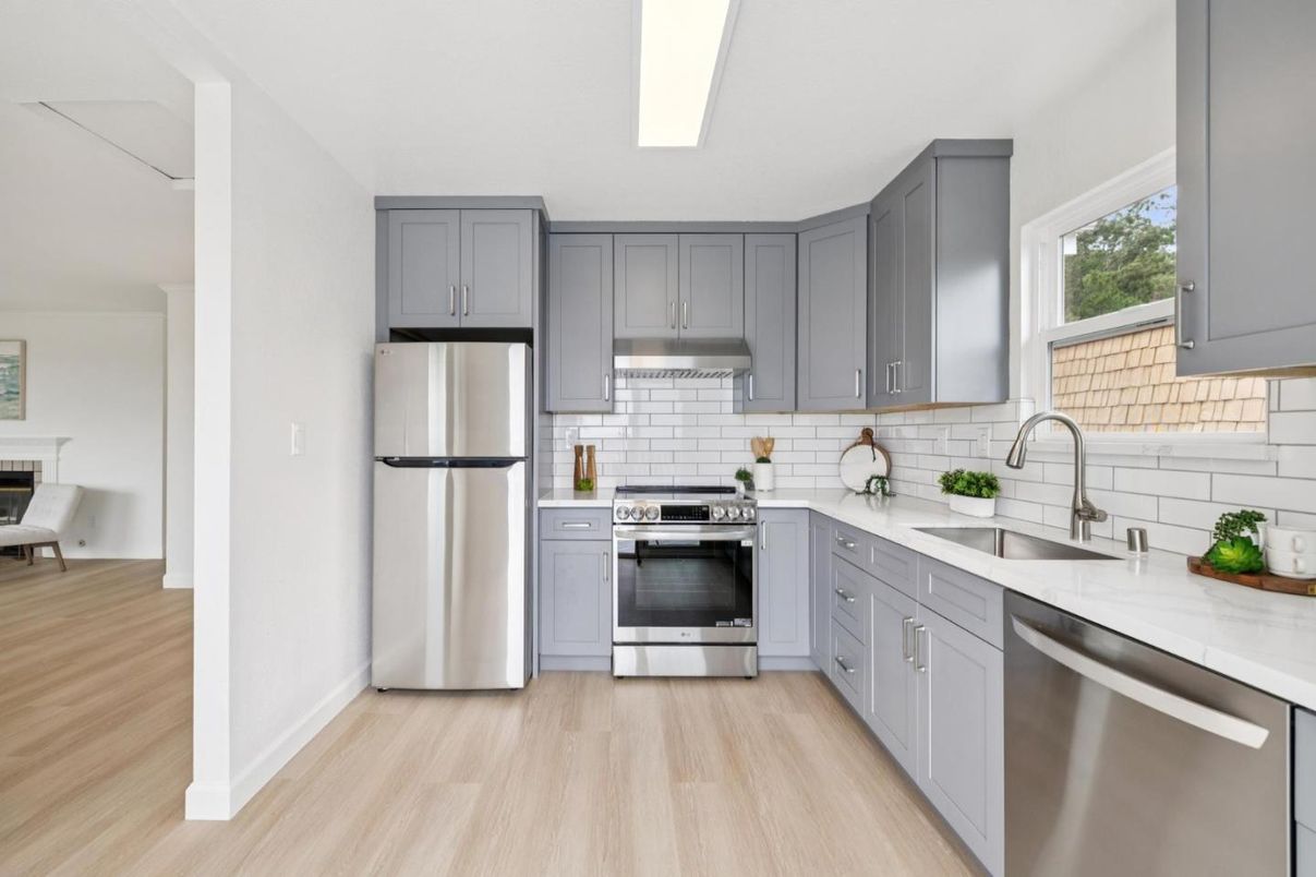 Interior, Kitchen, Stainless Steel Appliances, Wood Texture Flooring