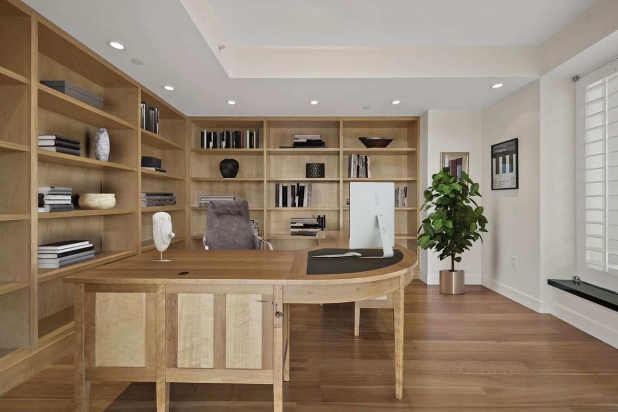 Home Office, Interior, Recessed Lighting, Wood Texture Flooring