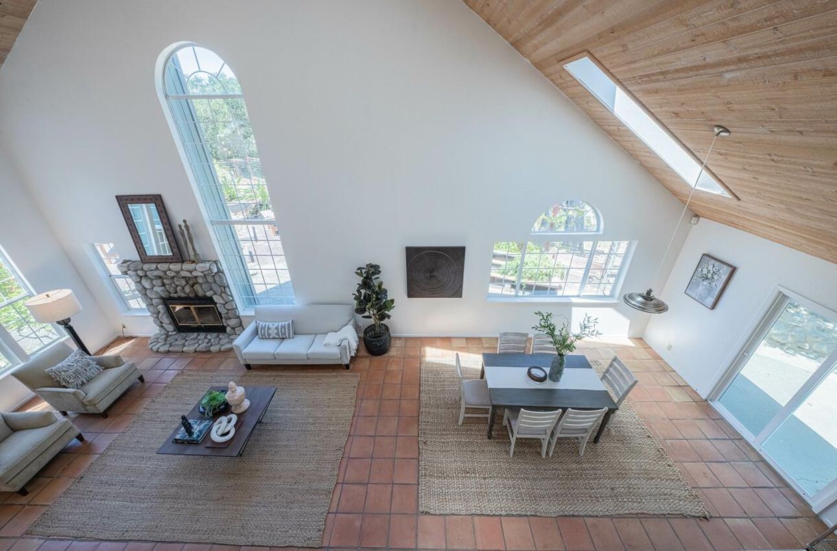 Dining room, Fireplace, Interior, Living room, Wooden Ceilings