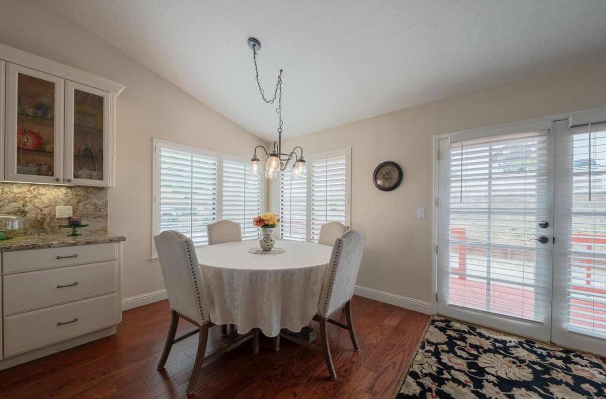 Dining room, Interior, Pendant Lights, Wood Texture Flooring