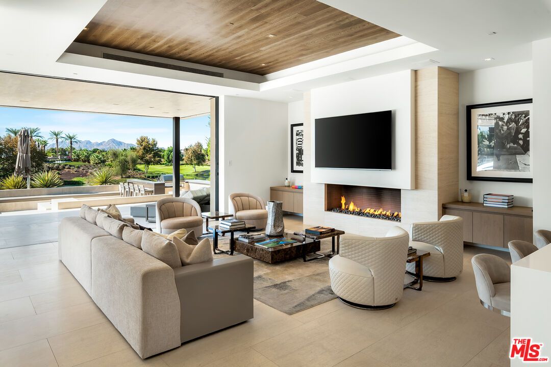 Fireplace, Interior, Living room, Recessed Lighting, Wooden Ceilings