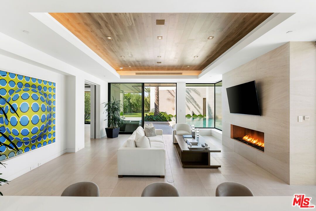 Fireplace, Interior, Living room, Recessed Lighting, Wooden Ceilings