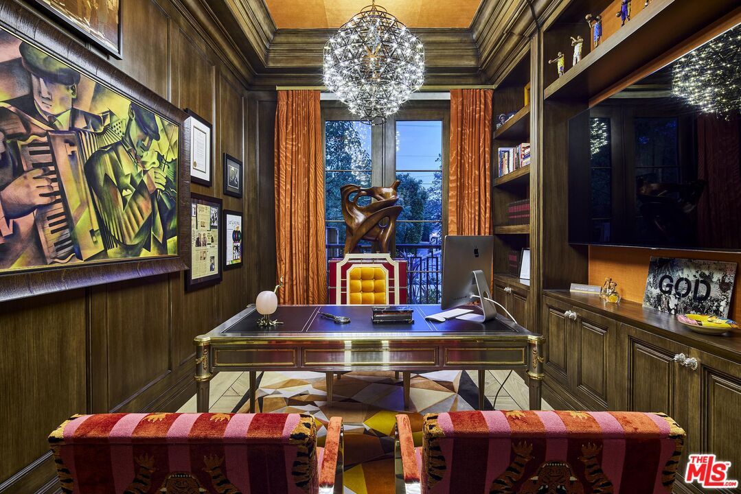 Home Office, Interior, Pendant Lights, Wooden Walls