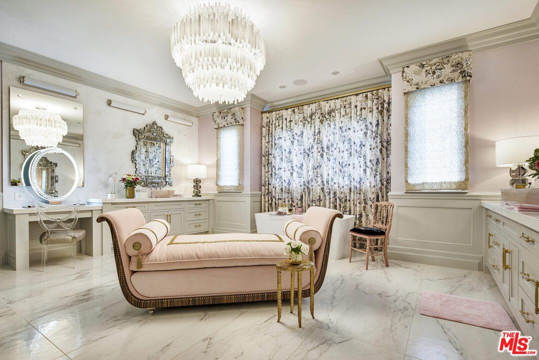 Bathroom, Chandelier, Interior, Marble, Recessed Lighting