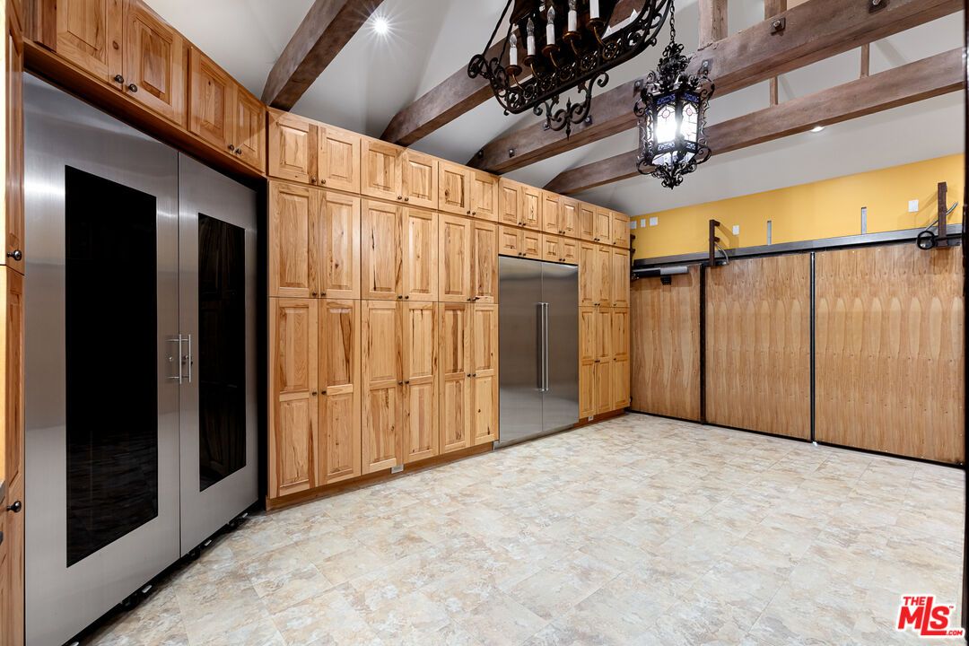 Chandelier, Elevator, Interior, Recessed Lighting, Wooden Beams, Wooden Walls