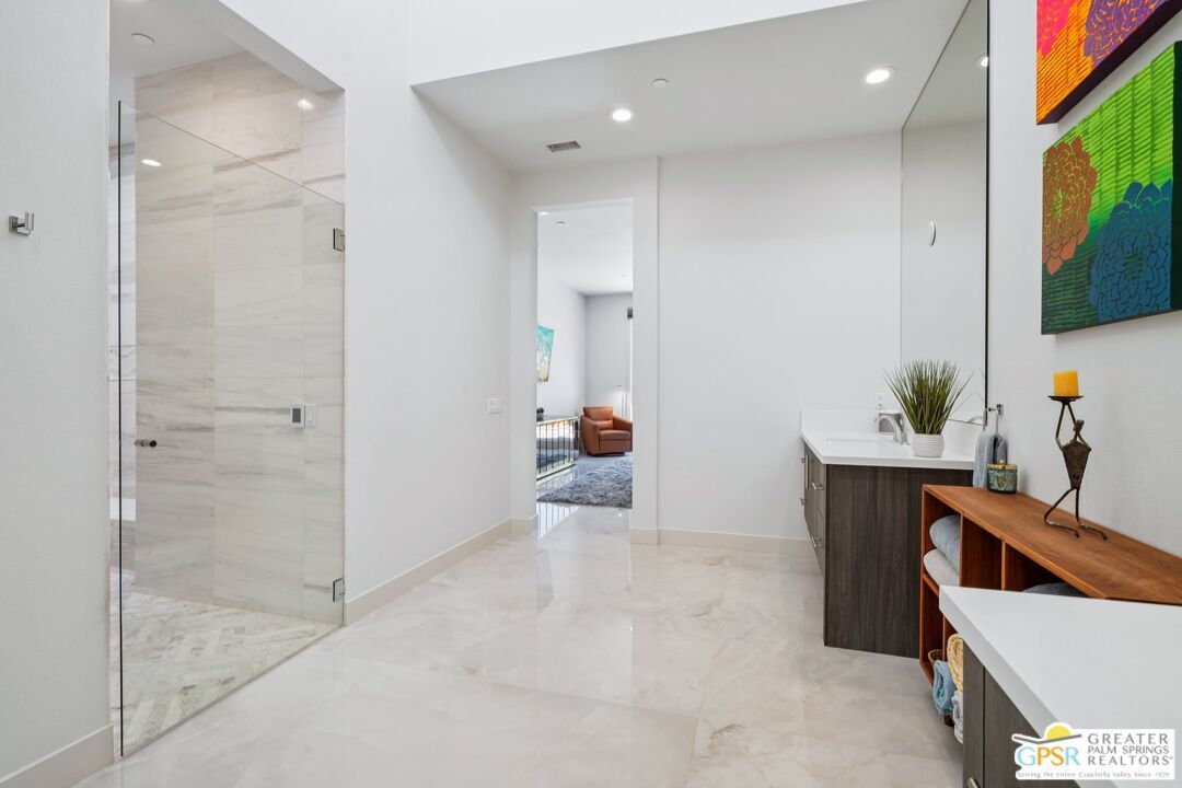 Bathroom, Glass Shower, Interior, Marble, Recessed Lighting
