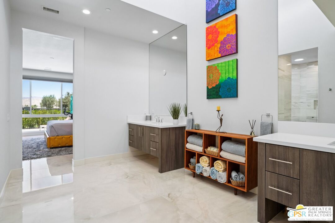 Bathroom, Dual Sink Vanities, Interior, Marble, Recessed Lighting