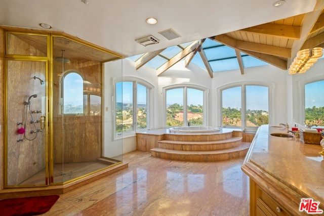 Bathroom, Glass Shower, Interior, Recessed Lighting, Wooden Beams, Wooden Ceilings