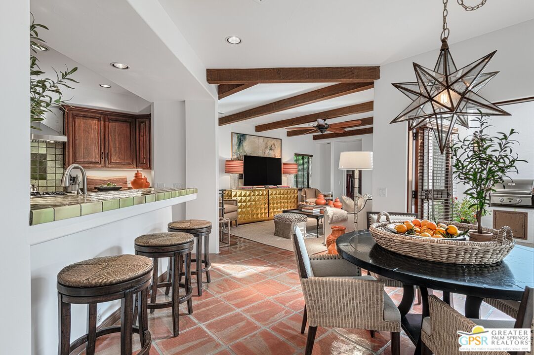 Dining room, Interior, Kitchen, Pendant Lights, Recessed Lighting, Wooden Beams