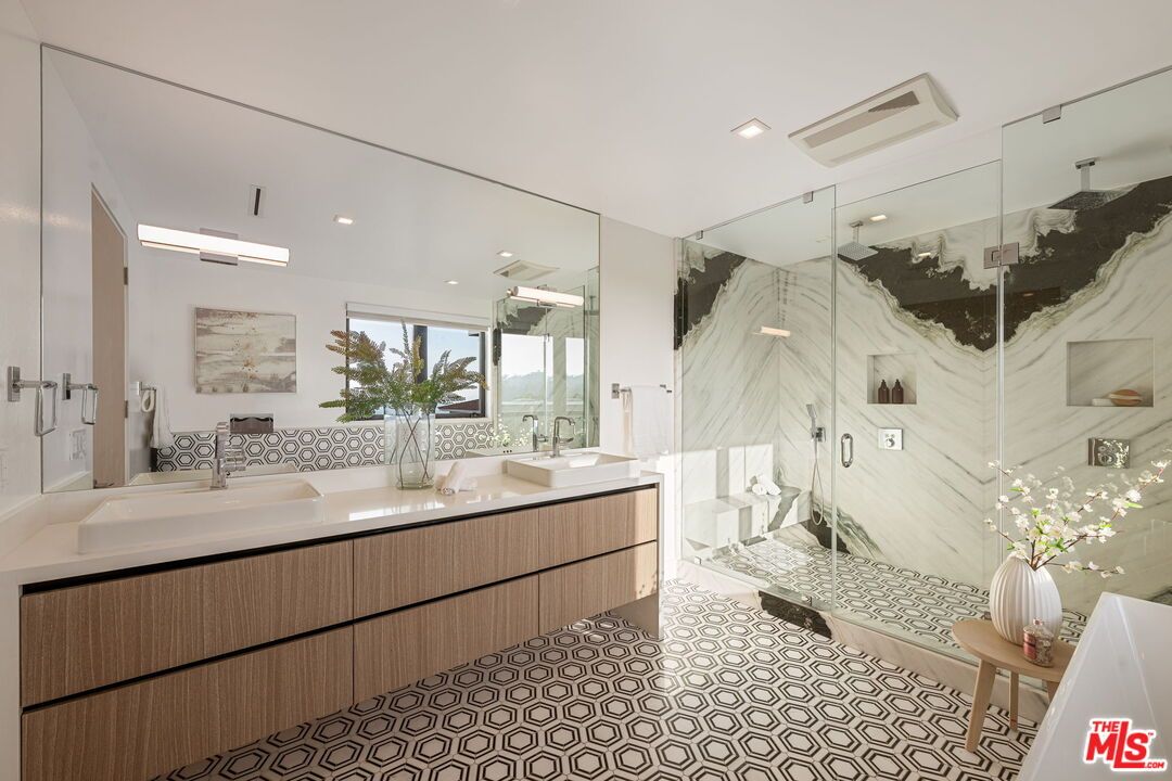 Bathroom, Glass Shower, Interior, Marble Walls, Recessed Lighting