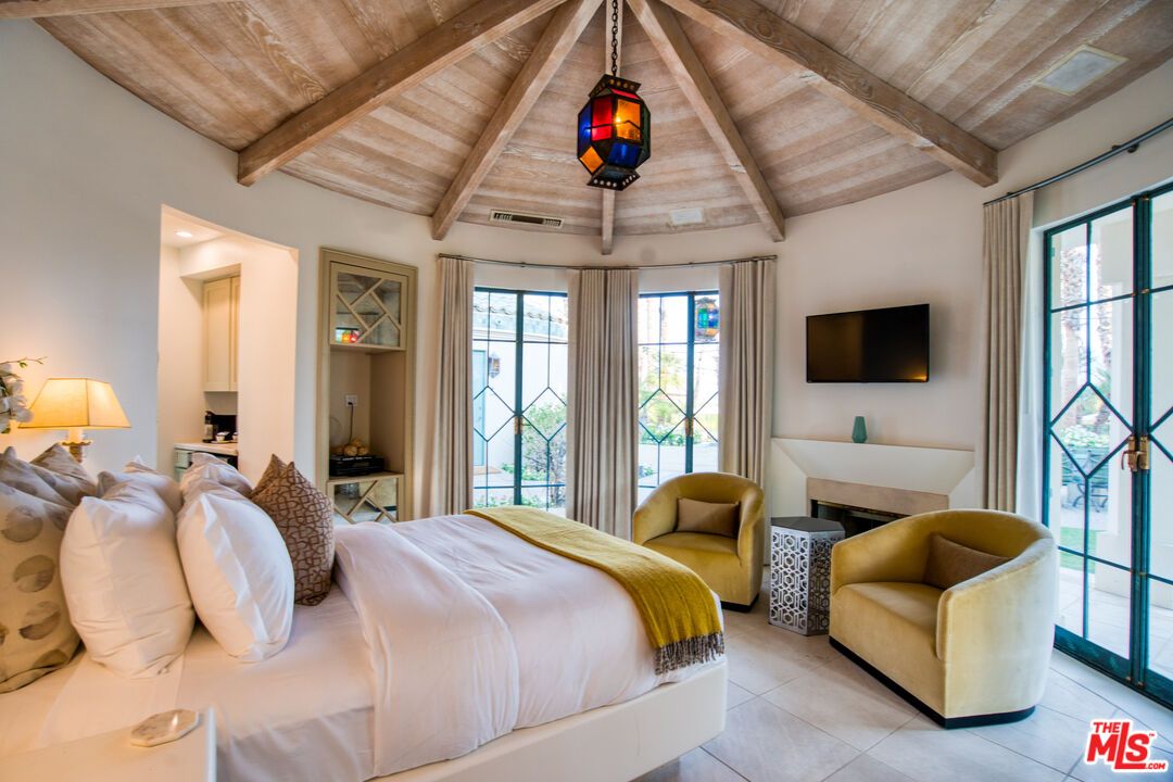 Bedroom, Fireplace, Interior, Pendant Lights, Wooden Beams, Wooden Ceilings