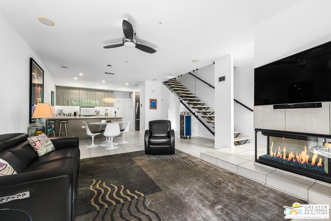 Dining room, Fireplace, Interior, Kitchen, Living room, Pendant Lights, Recessed Lighting