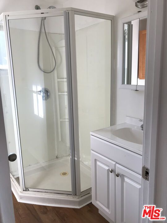 Bathroom, Glass Shower, Interior, Wood Texture Flooring