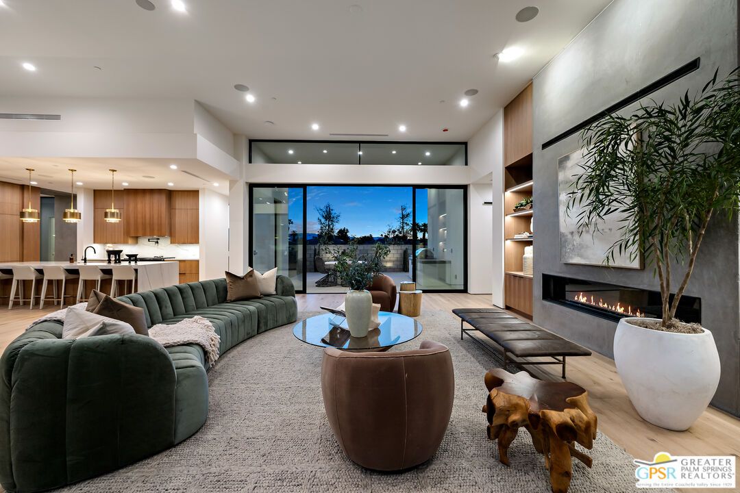 Fireplace, Interior, Kitchen, Living room, Pendant Lights, Recessed Lighting, Wood Texture Flooring