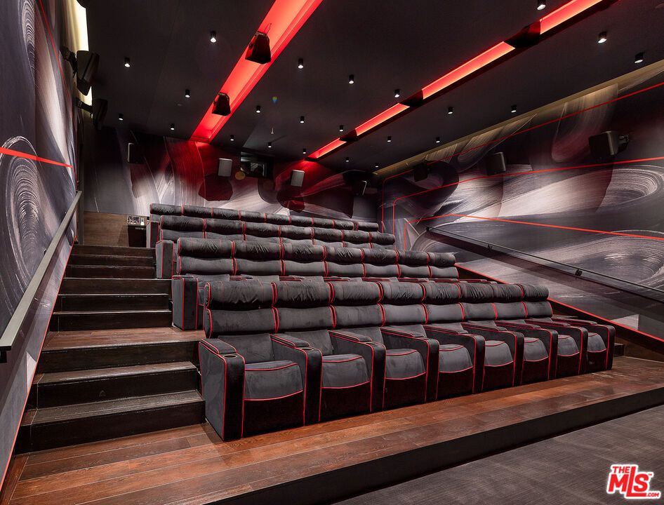Home Theatre Room, Interior, Projection Screen, Recessed Lighting, Theatre Room, Wood Texture Flooring