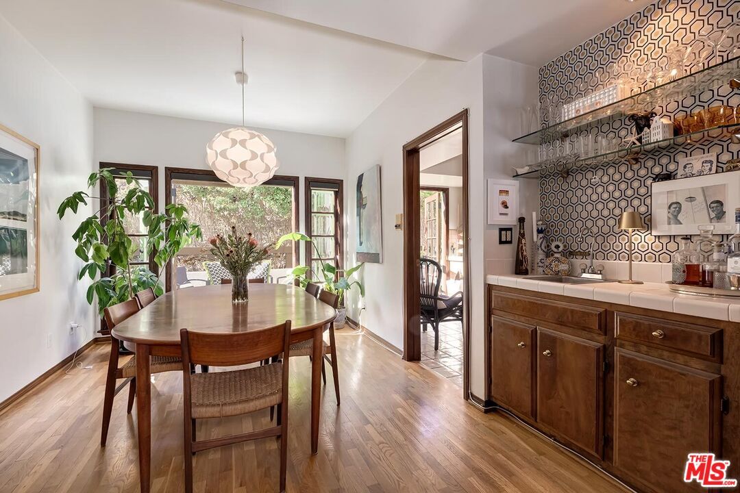 Dining room, Interior, Pendant Lights, Wood Texture Flooring