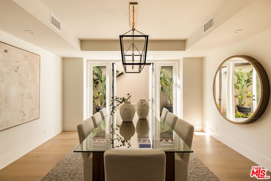 Dining room, Interior, Pendant Lights, Recessed Lighting, Wood Texture Flooring