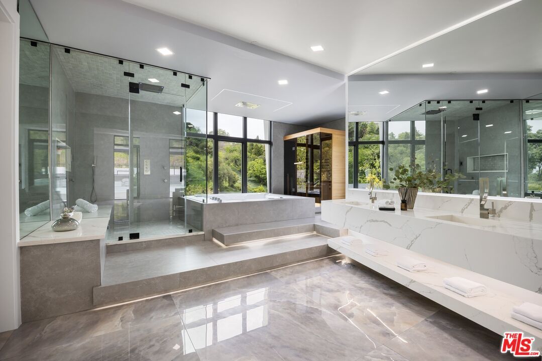 Bathroom, Free Standing Baths, Glass Shower, Interior, Recessed Lighting