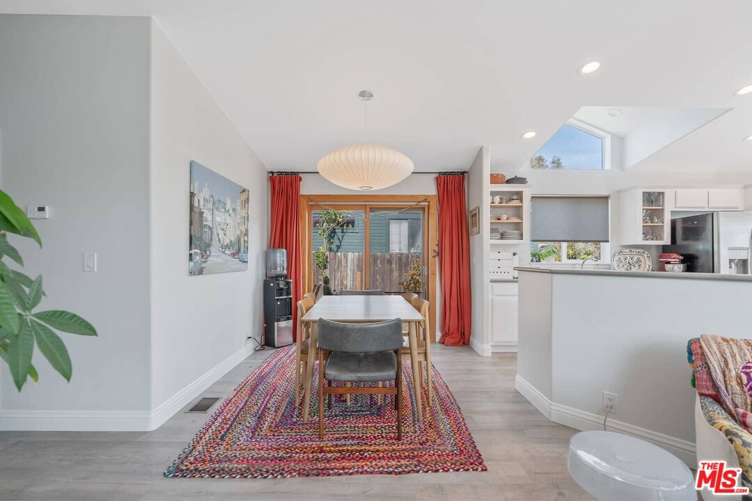 Dining room, Interior, Pendant Lights, Recessed Lighting, Wood Texture Flooring