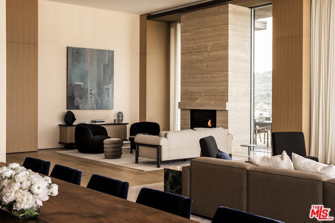 Dining room, Fireplace, Interior, Living room, Wood Texture Flooring