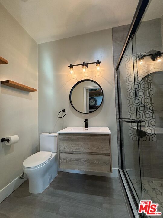 Bathroom, Glass Shower, Interior, Wood Texture Flooring