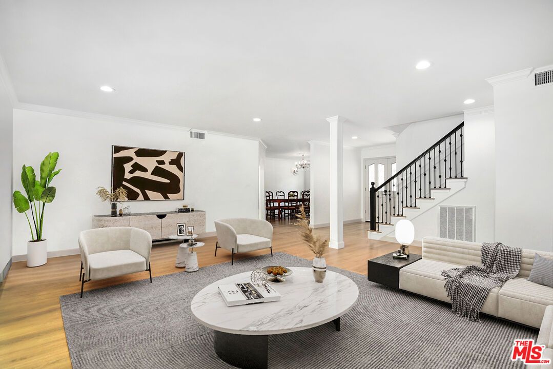 Dining room, Interior, Living room, Recessed Lighting, Wood Texture Flooring