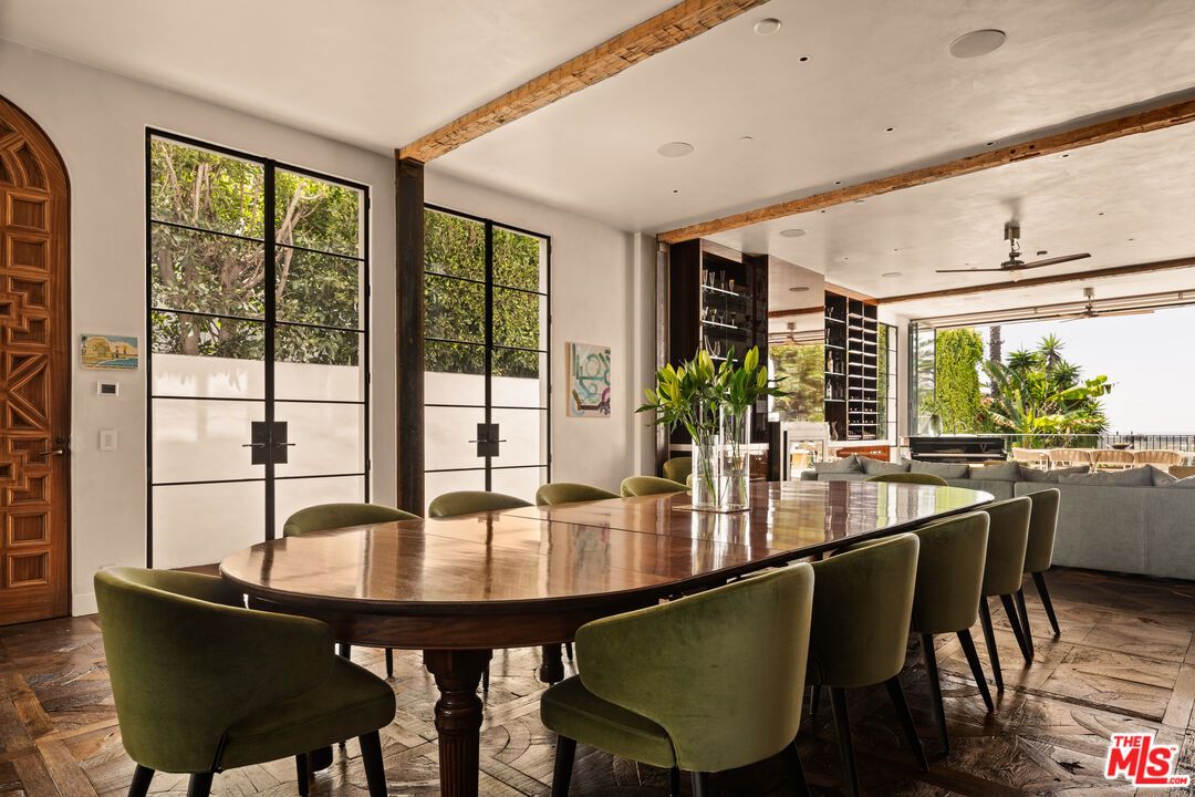 Dining room, Interior, Recessed Lighting, Wooden Beams, Wood Texture Flooring