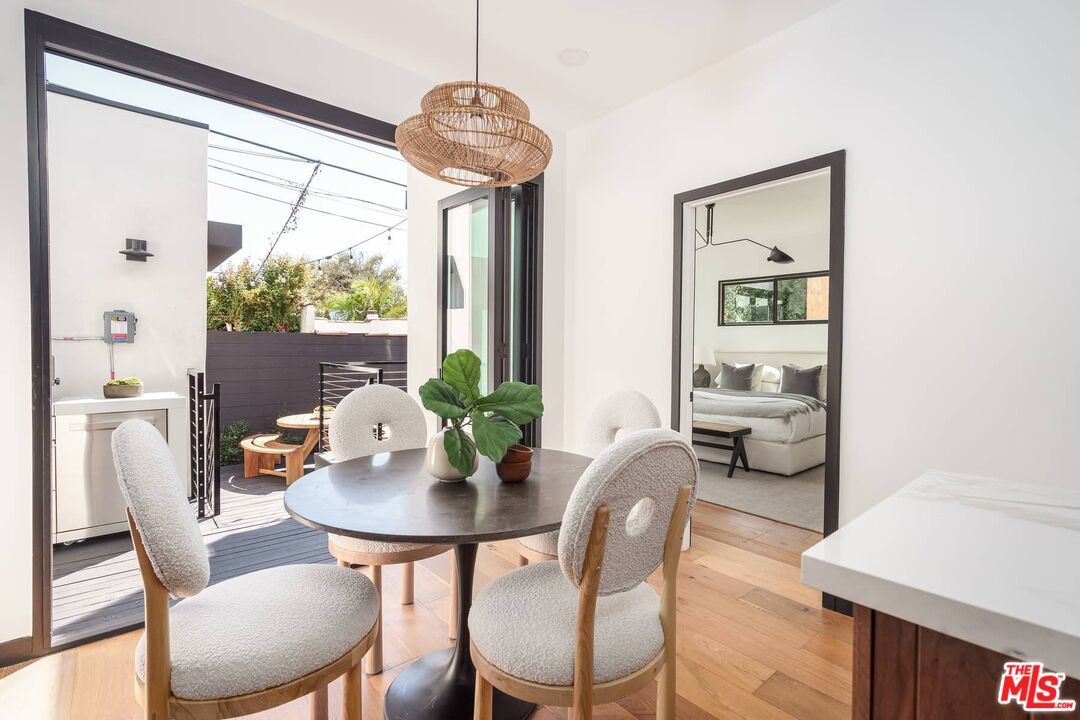 Bedroom, Dining room, Interior, Pendant Lights, Wood Texture Flooring
