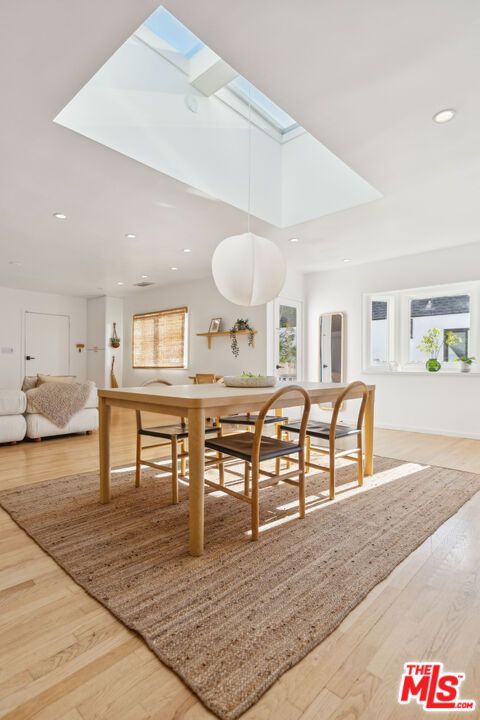 Dining room, Interior, Pendant Lights, Recessed Lighting, Wood Texture Flooring
