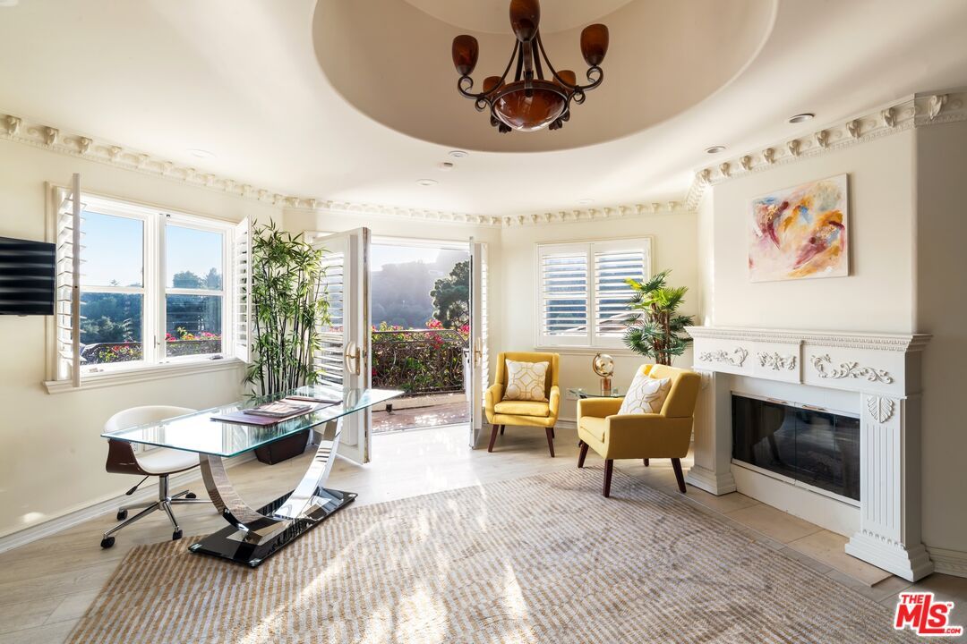 Chandelier, Fireplace, Home Office, Interior, Recessed Lighting