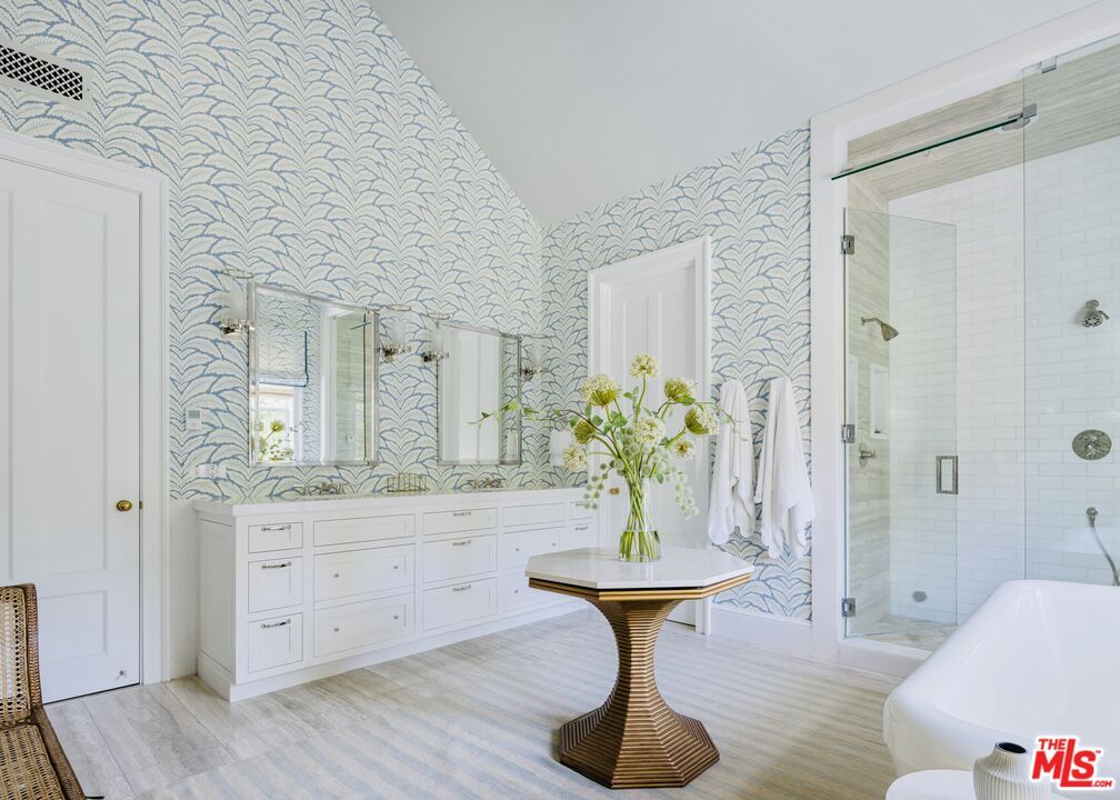 Bathroom, Glass Shower, Interior, Wood Texture Flooring