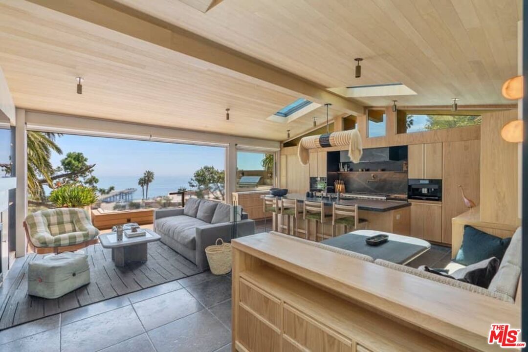 Interior, Kitchen, Living room, Pendant Lights, Stainless Steel Appliances, Water, Wooden Ceilings