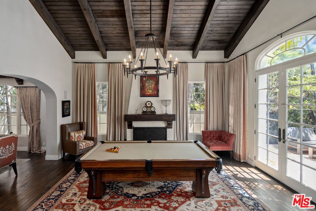 Billiard Table, Chandelier, Game Room, Interior, Wooden Beams, Wooden Ceilings, Wood Texture Flooring